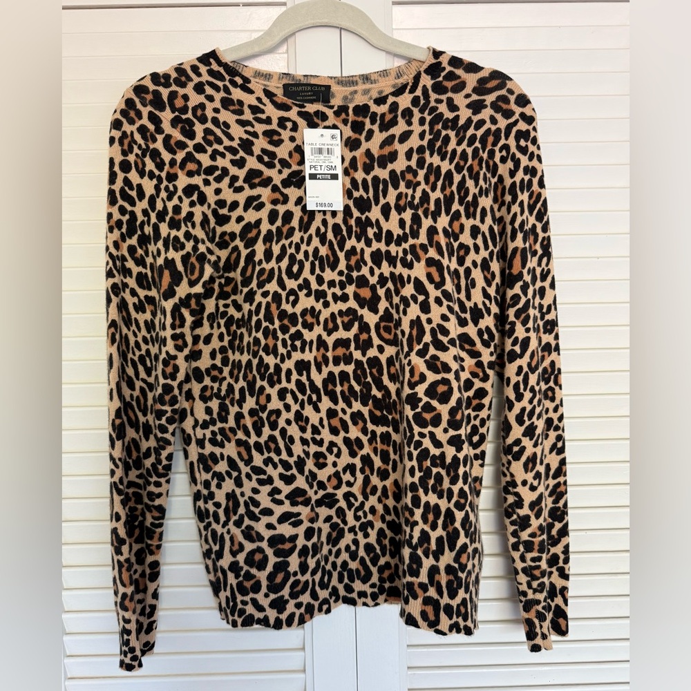 Charter Club Leopard-Print Crewneck Sweater in Tan and Black
